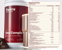 Fortra supplement container with nutritional information on a white background